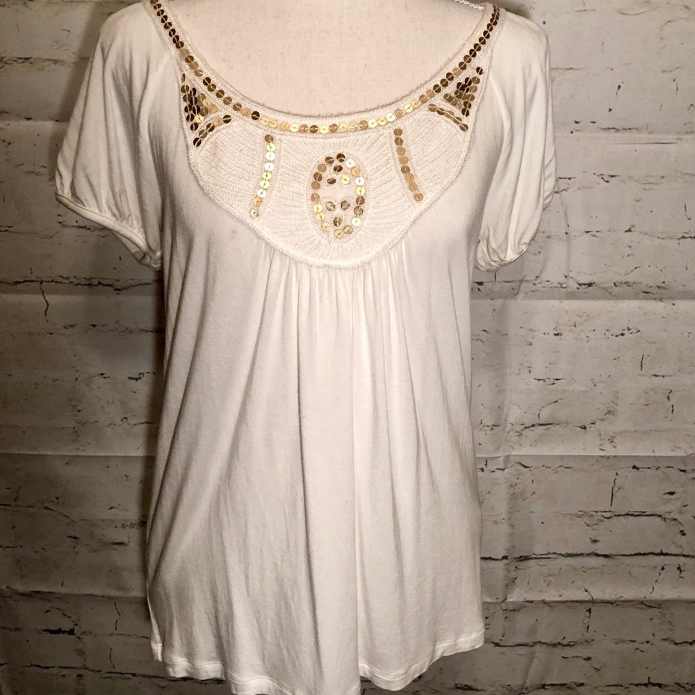 5 for $$20 August Silk Embellished Peasant Top